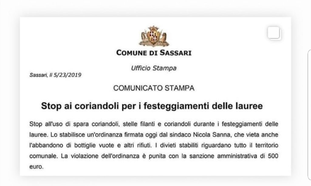 Niente Coriandoli Alle Feste Di Laurea Lo Stop Del Comune Di Sassari Open