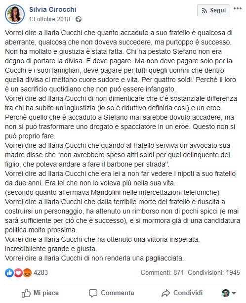 La Lettera Aperta Di Un Carabiniere Qualunque A Ilaria Cucchi Un Vergognoso Copia Incolla Dal 18 Open