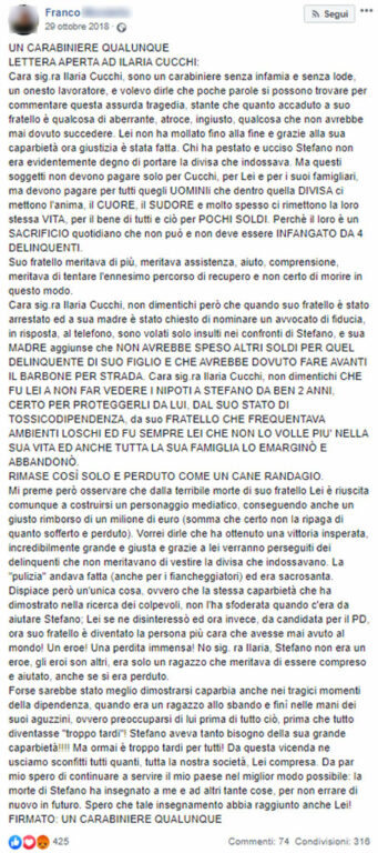 La Lettera Aperta Di Un Carabiniere Qualunque A Ilaria Cucchi Un Vergognoso Copia Incolla Dal 18 Open