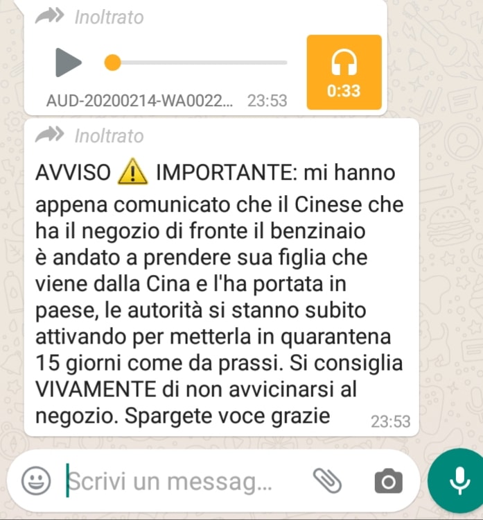 Coronavirus Il Messaggio Whatsapp Che Rischia Di Danneggiare Qualunque Negozio Cinese Di Fronte A Un Benzinaio Open