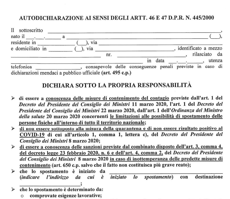 Coronavirus, l'autocertificazione cambia ancora: ecco il nuovo modulo